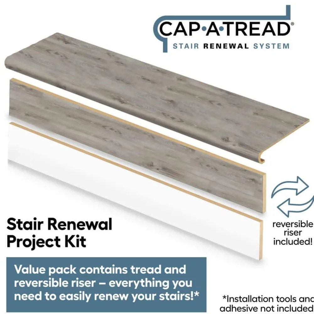banff_gray_hickory_stair__1.webp Banff Gray Hickory Stair Tread And Reversible Riser Kit 47 In. L X 12-1/8 In. W X 1-11/16 In. T For Stairs 1 In. T By Cap A Tread | * Flash Sale