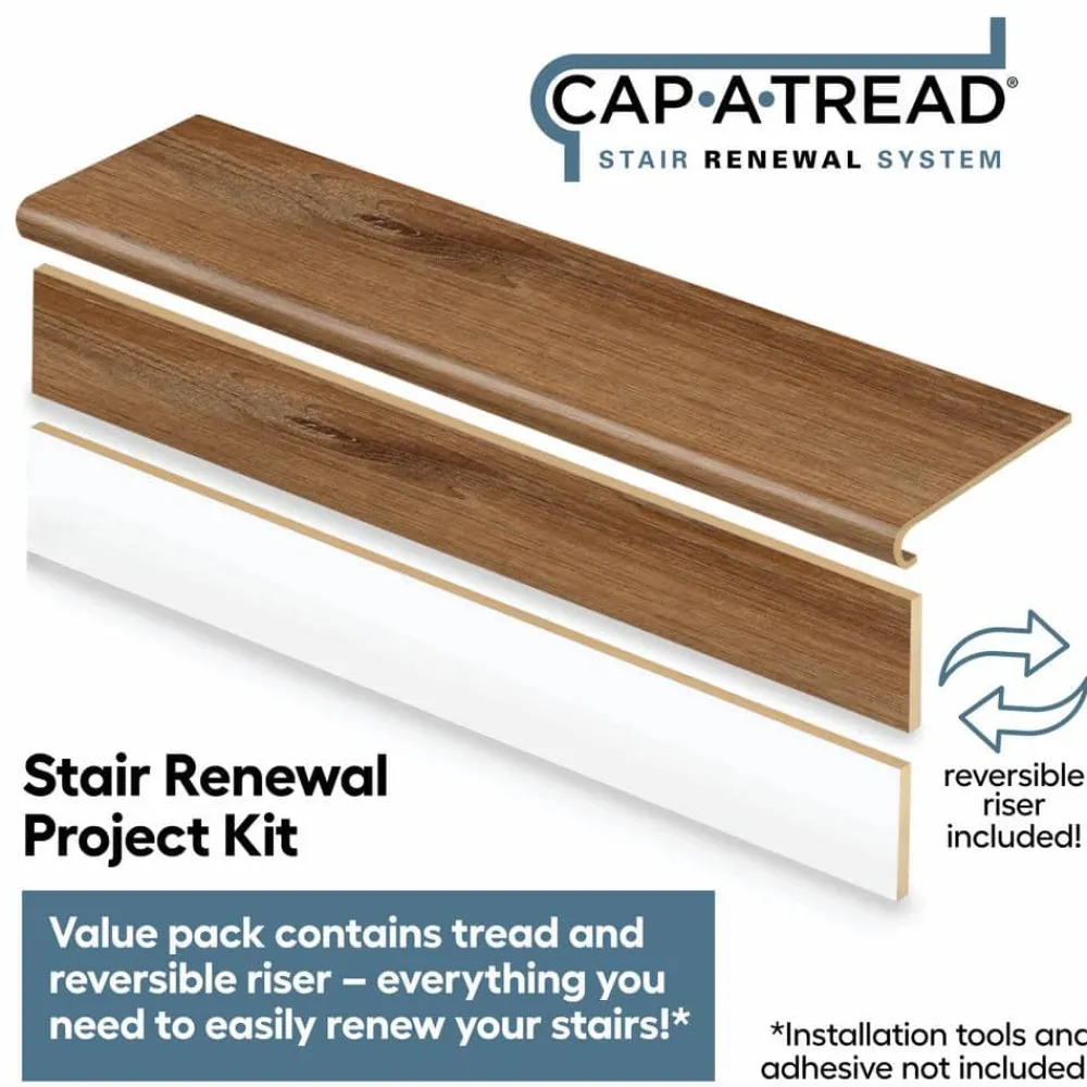 burnt_oakauburn_wood_stai_1.webp Burnt Oak/Auburn Wood Stair Tread & Reversible Riser Kit 47 In. L X 12-1/8 In. W X 1-11/16 In. T For Stairs 1 In. Thick By Cap A Tread | * Sale