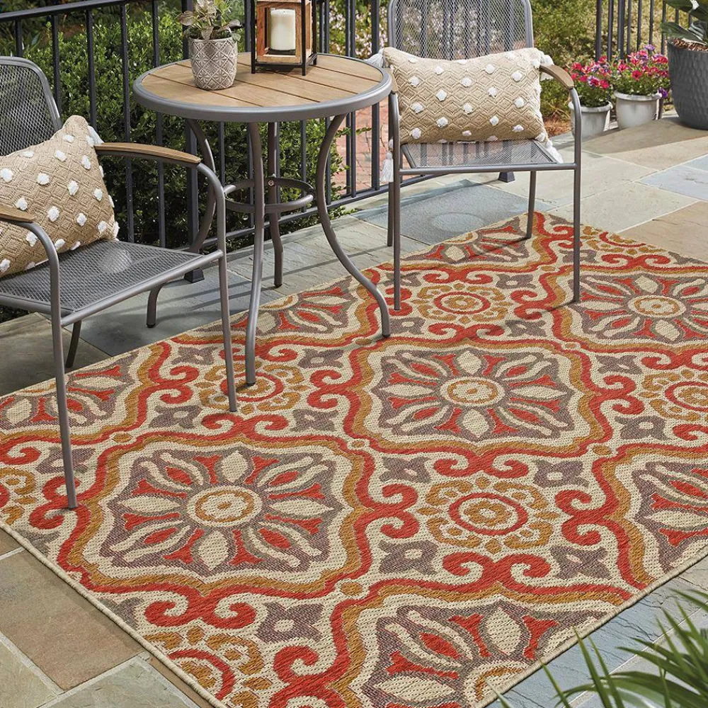 sorrento_rust__ft_x__ft_g_1.webp Sorrento Rust 10 Ft. X 13 Ft. Geometric Indoor/Outdoor Area Rug By Mohawk Home | * Outlet