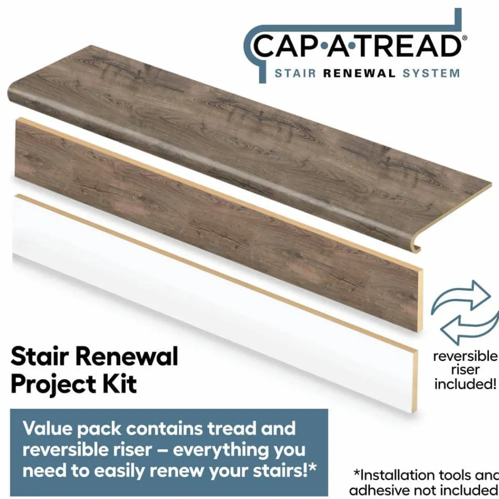 vintage_pewter_oak_stair__1.webp Vintage Pewter Oak Stair Tread And Reversible Riser Kit 47 In. L X 12-1/8 In. D X 1-11/16 In. H For Stairs 1 In. Thick By Cap A Tread | * Outlet