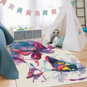 Watercolor Butterflies Purple 5 Ft. X 8 Ft. Abstract Area Rug By Mohawk Home | * Hot