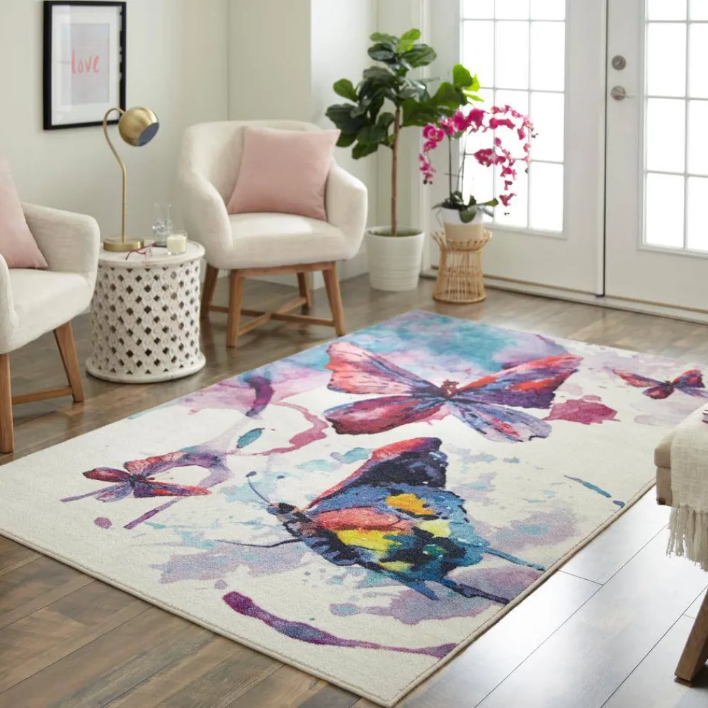 watercolor_butterflies_pu_6.webp Watercolor Butterflies Purple 5 Ft. X 8 Ft. Abstract Area Rug By Mohawk Home | * Hot